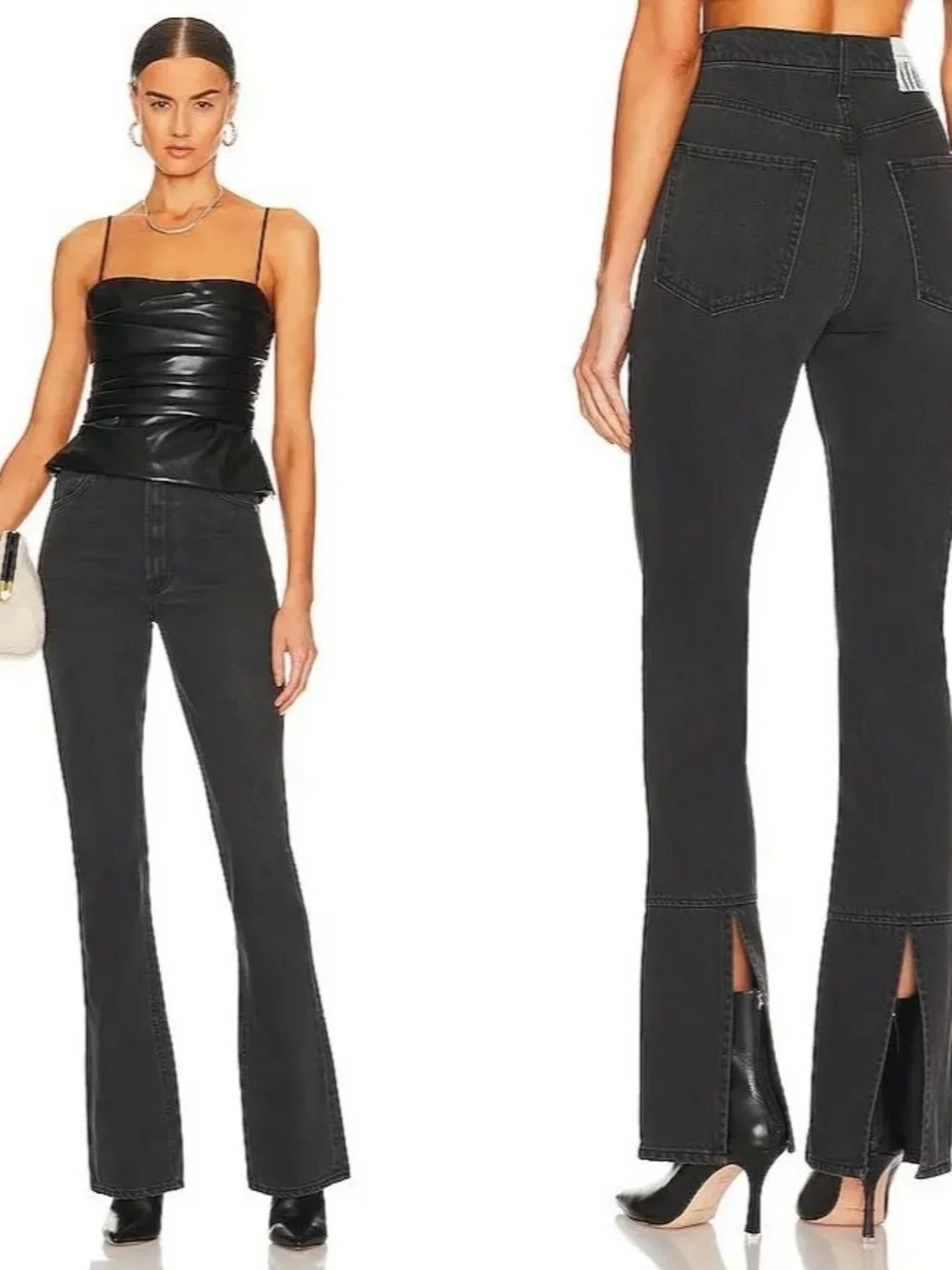 ANTHROPOLOGIE MOTHER SNACKS! HIGH RISE MOUTHWATERING BLACK WEDGE SLIT JEANS 31